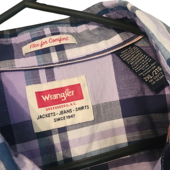 Wrangler Flex For Comfort Shirt Mens 2XL Button Down Cotton Blend Purple Plaid - Picture 5 of 6